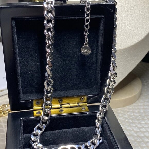 Authentic Christian Dior Vintage Chain Necklace CD Logo Heavy Statement 17” - Picture 4 of 12